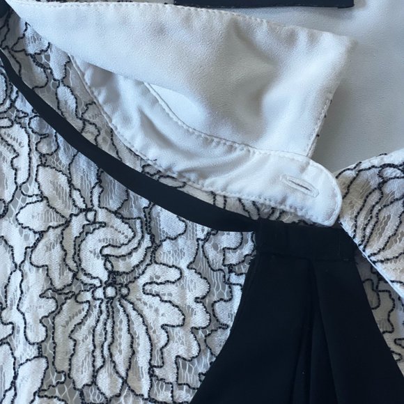 Karl Lagerfeld Black & White Embroidered Lace Sleeveless Button Down Blouse - Picture 6 of 9